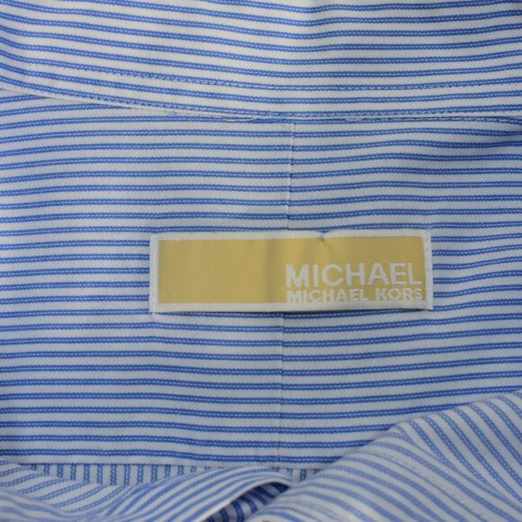 MICHAEL KORS Men’s Pen Striped Dress Shirt Size L 16 34/35 Blue Button Up LS - Picture 7 of 12